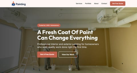 Professional painters applying fresh paint to interior room walls with ladders and equipment visible