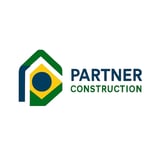 Partner Construction logo with geometric house shape in green and blue with yellow diamond and blue circle